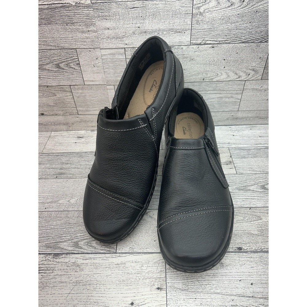 Clarks Collection Shoes Womens Size 7 Black Ultimate Comfort Leather Slip On Zip